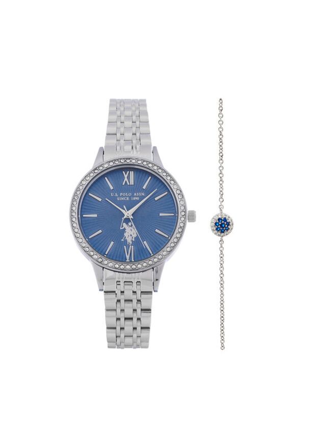 U.S. Polo Assn. Zestaw zegarek i bransoletka Faith USP6392TW Srebrny. Kolor: srebrny
