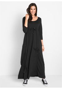 bonprix - Sukienka shirtowa, rękawy 3/4. Kolor: czarny. Długość: maxi #1