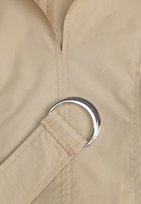 Renee - Beżowa Pudełkowa Sukienka z Bawełny Ozdobiona Przeszyciami i Paskiem Anthionis. Okazja: na co dzień. Kolor: beżowy. Materiał: bawełna. Wzór: aplikacja. Typ sukienki: proste. Styl: elegancki, casual #6