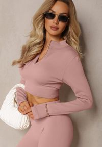 Renee - Różowa Elastyczna Bluzka na Suwak z Wycięciem przy Ściągaczu Denalla. Okazja: na co dzień. Kolor: różowy. Styl: casual #4