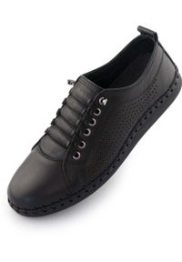 ENELL - Damskie skórzane trampki Nell Czarne - Eleganckie i Trwałe. Kolor: czarny. Materiał: skóra
