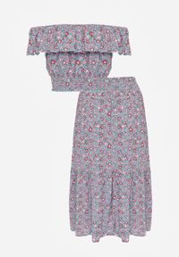 Born2be - Jasnoniebieski 2-częściowy Bawełniany Komplet ze Spódnicą i Topem Hiszpanka Ollija. Kolor: niebieski. Materiał: bawełna. Wzór: kwiaty #6