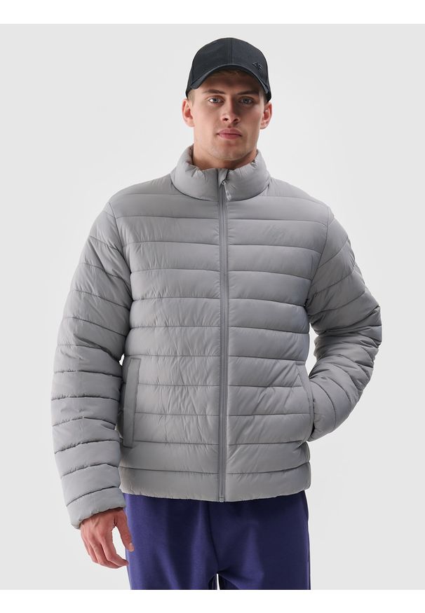 4f - 4F Kurtka puchowa z syntetycznym wypełnieniem męska - szara S. Okazja: na co dzień. Typ kołnierza: kołnierzyk stójkowy. Kolor: szary. Materiał: puch, syntetyk. Długość: długie. Styl: casual, klasyczny, sportowy