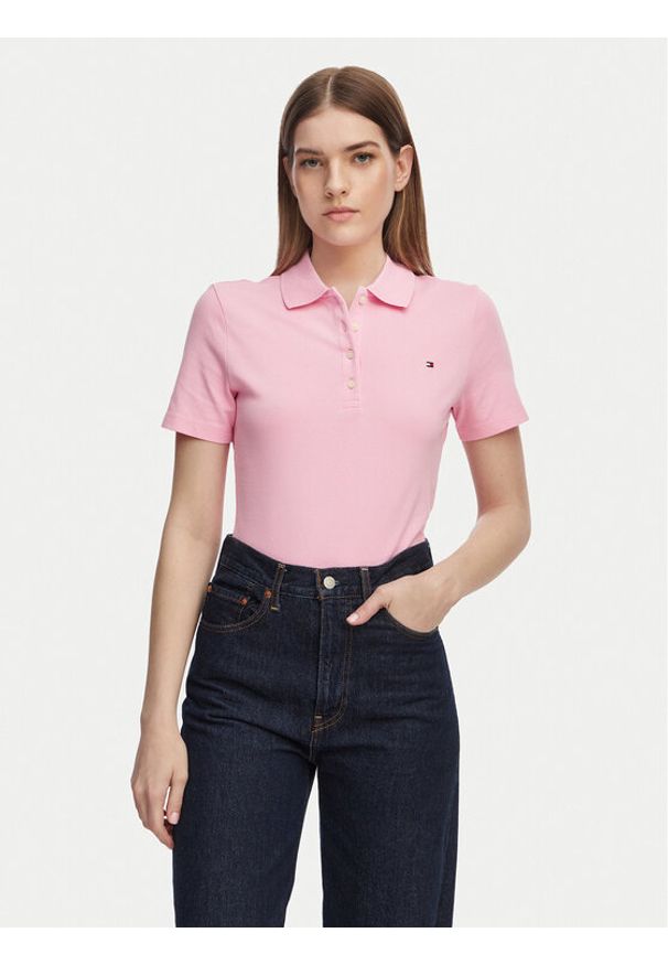 TOMMY HILFIGER - Tommy Hilfiger Polo 1985 WW0WW43225 Różowy jasny Slim Fit. Typ kołnierza: polo. Kolor: różowy. Materiał: bawełna