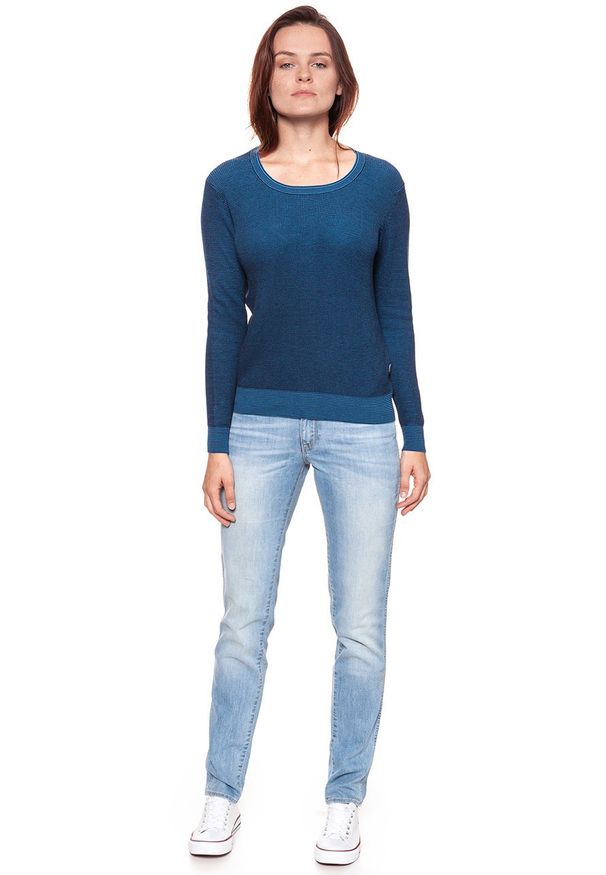 Wrangler - DAMSKI SWETER WRANGLER TWO TONE KNIT NAVY W81081P35 112132225. Materiał: dzianina, bawełna
