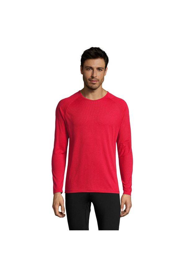 SOL'S - Męska Koszulka Sportowa Z Długim Rękawem. Kolor: czerwony. Długość rękawa: długi rękaw. Długość: długie. Sport: turystyka piesza