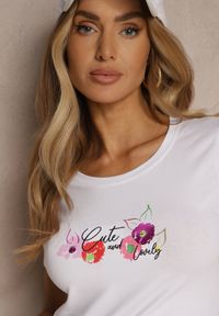 Renee - Biało-Różowy Bawełniany T-shirt z Nadrukiem Zarinelle. Okazja: na co dzień. Kolor: biały. Materiał: bawełna. Wzór: nadruk. Styl: casual #5