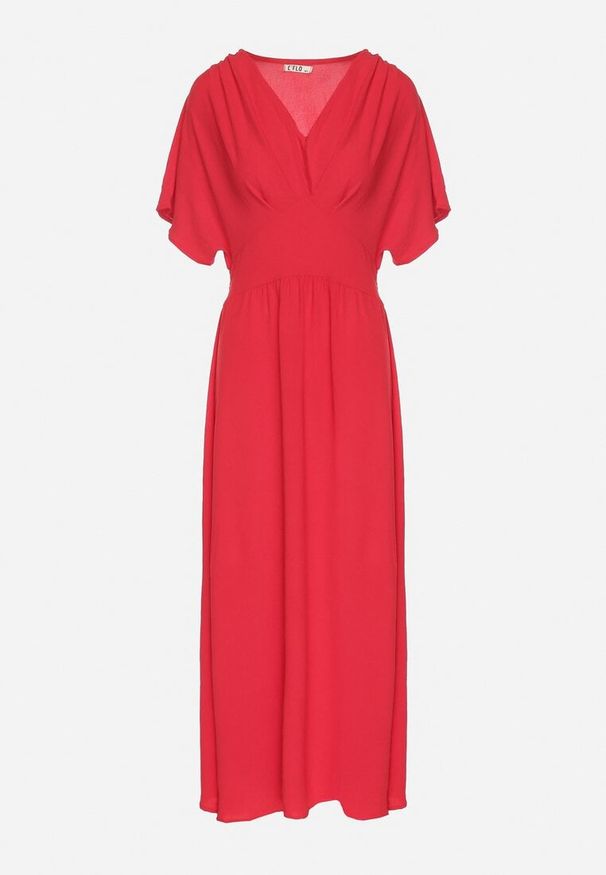 Born2be - Czerwona Rozkloszowana Sukienka z Gumką w Talii i Dekoltem w Serek Iffara. Okazja: do pracy, na co dzień, na spotkanie biznesowe. Typ kołnierza: dekolt w serek. Kolor: czerwony. Styl: biznesowy, casual