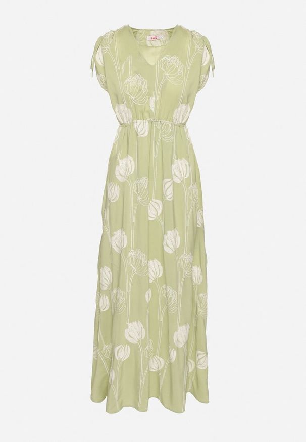 Born2be - Zielona Wiskozowa Sukienka w Hafty Lumiene. Okazja: na co dzień. Kolor: zielony. Materiał: wiskoza. Wzór: haft. Styl: elegancki, casual, klasyczny