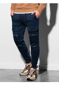 Ombre Clothing - Spodnie męskie dresowe joggery - granatowe P901 - L. Kolor: niebieski. Materiał: dresówka #5