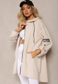 Renee - Jasnobeżowa Kurtka Wiatrówka Oversize Palishe. Kolor: beżowy. Długość rękawa: długi rękaw. Długość: długie. Styl: elegancki