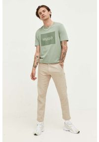 Hugo - HUGO t-shirt bawełniany kolor zielony z nadrukiem. Kolor: zielony. Materiał: bawełna. Wzór: nadruk #5