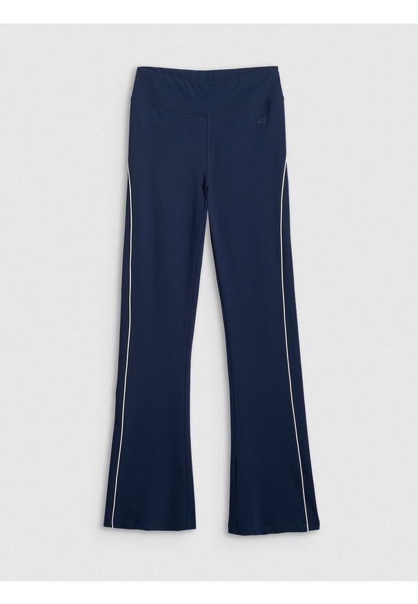 4f - 4F Legginsy z rozszerzanymi nogawkami damskie - granatowe L. Okazja: na spacer. Stan: podwyższony. Kolor: niebieski. Materiał: dzianina, bawełna, materiał. Sport: turystyka piesza