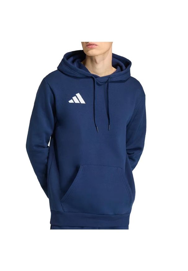 Adidas - Bluza męska adidas Entrada26 JZ6583 - granatowa. Typ kołnierza: kaptur. Kolor: niebieski. Materiał: polar, bawełna, poliester. Wzór: aplikacja. Styl: klasyczny
