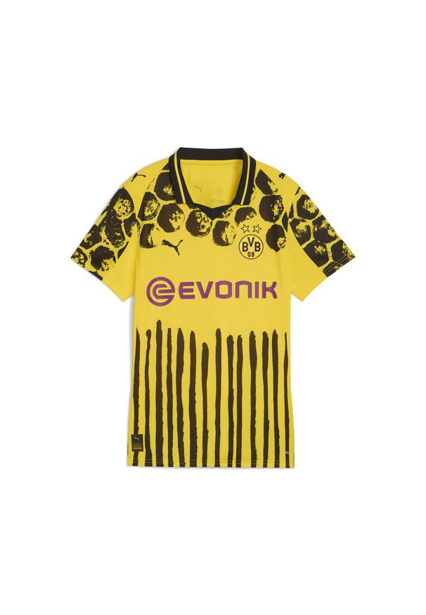 Puma - Damska koszulka KIDSUPER × BORUSSIA DORTMUND PUMA. Kolor: czarny, żółty, wielokolorowy. Wzór: geometria, kolorowy