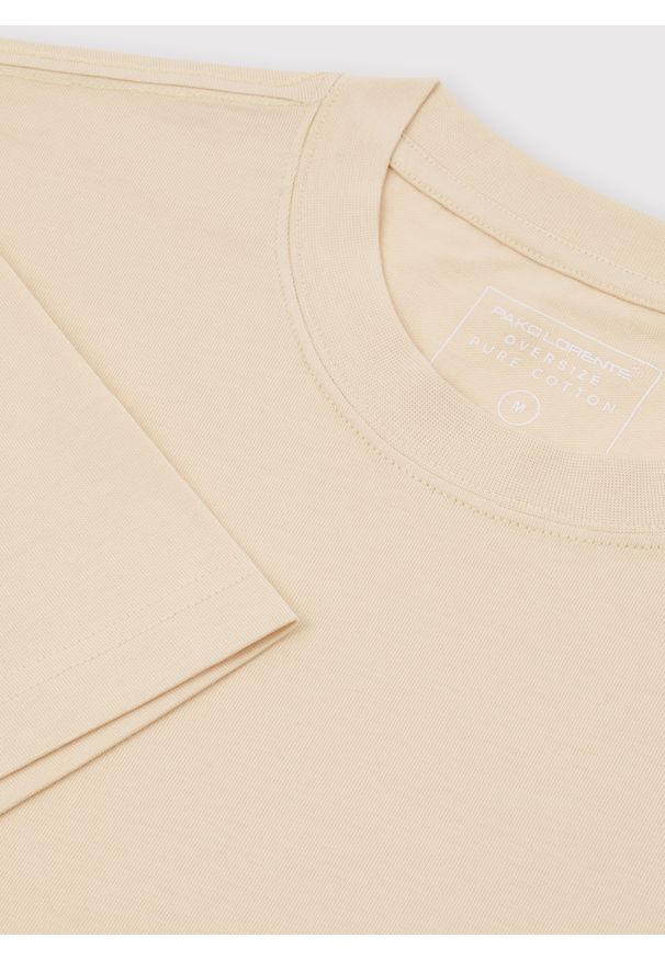 Pako Lorente - PAKO LORENTE – Beżowy t-shirt oversize. Okazja: na co dzień. Kolor: beżowy, zielony. Materiał: bawełna. Styl: casual