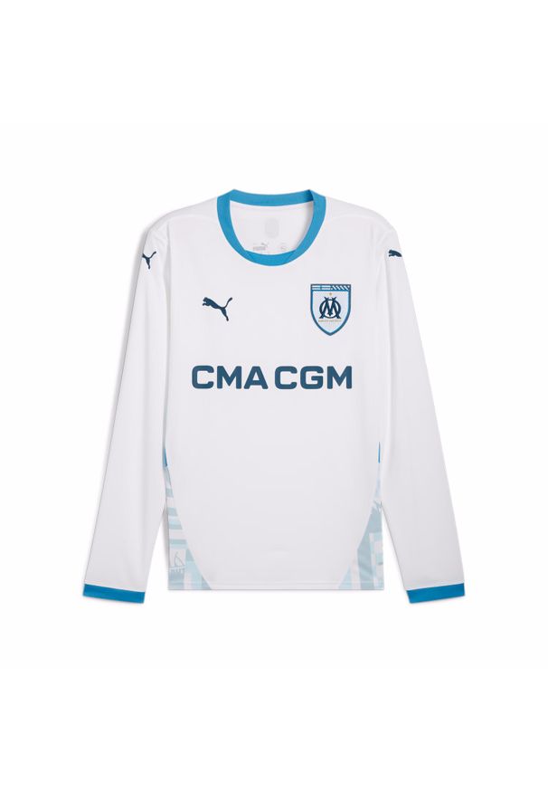 Puma - Koszulka domowa z długim rękawem OM 2024/25. Kolor: niebieski, biały, wielokolorowy. Długość rękawa: długi rękaw. Długość: długie. Sport: piłka nożna