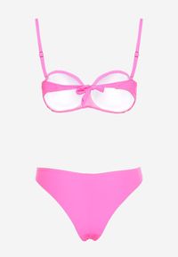 Renee - Różowe Bikini Majtki Figi i Usztywniany Biustonosz na Ramiączkach z Regulacją i Ozdobnym Wiązaniem Celiamarie. Kolor: różowy