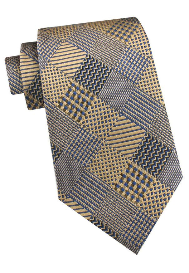 Krawat Męski - Angelo di Monti - Złoto i Niebieski, Kwadraty. Kolor: wielokolorowy, złoty, żółty. Materiał: tkanina. Styl: elegancki, wizytowy