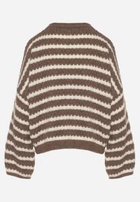 Born2be - Brązowy Sweter Oversize z Wełną i Wiskozą o Luźnym Splocie w Paski Ternose. Okazja: na co dzień. Kolor: brązowy. Materiał: wełna, wiskoza. Wzór: ze splotem, paski. Styl: klasyczny, casual #7