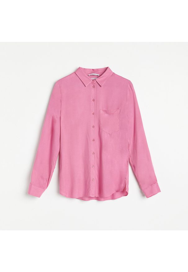 Reserved - Gładka koszula z wiskozy - Różowy. Kolor: różowy. Materiał: wiskoza. Wzór: gładki