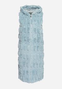 Born2be - Jasnoniebieska Kamizelka Futrzana o Długim Fasonie z Nieodpinanym Kapturem Violisa. Okazja: na co dzień. Kolor: niebieski. Materiał: futro. Długość: długie. Wzór: aplikacja. Sezon: zima. Styl: casual, sportowy #4