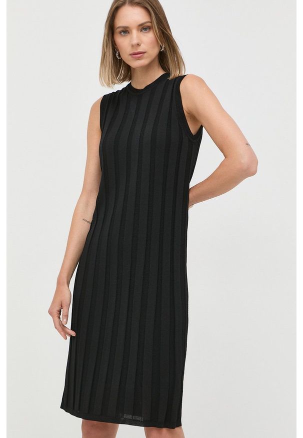 Max Mara Leisure sukienka kolor czarny mini dopasowana. Kolor: czarny. Materiał: dzianina, materiał. Długość rękawa: na ramiączkach. Wzór: gładki. Typ sukienki: dopasowane. Długość: mini