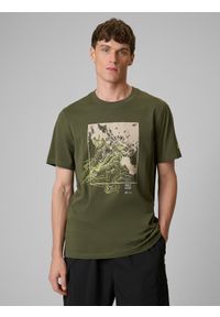 4f - 4F T-shirt regular z nadrukiem męski - khaki XL. Okazja: na co dzień. Kolor: oliwkowy, brązowy, wielokolorowy. Materiał: dzianina, bawełna, materiał. Wzór: nadruk. Styl: casual #1