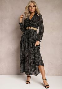 Renee - Czarna Sukienka Z Paskiem Erenope. Kolor: czarny. Materiał: materiał. Długość rękawa: długi rękaw. Wzór: gładki. Typ sukienki: kopertowe. Długość: maxi #5