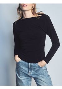 Reserved - Longsleeve z marszczeniami - czarny. Kolor: czarny. Materiał: dzianina. Długość rękawa: długi rękaw #1