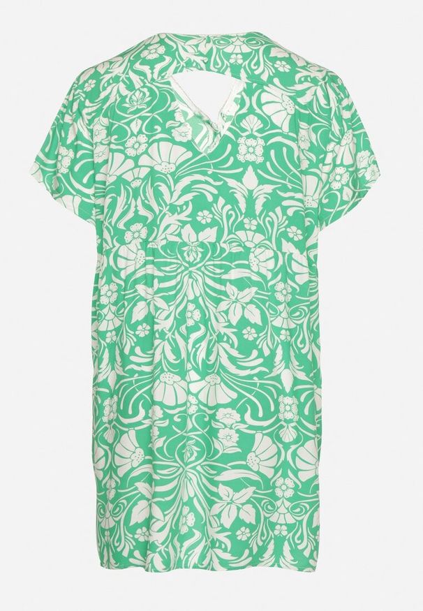 Born2be - Zielona Pudełkowa Sukienka z Wiskozy w Kwiaty z Guzikami Liramiree. Okazja: na co dzień, na imprezę, na spacer. Kolor: zielony. Materiał: wiskoza. Wzór: kwiaty. Typ sukienki: proste. Styl: casual, elegancki, klasyczny