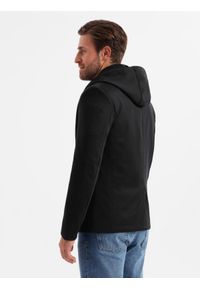 Ombre Clothing - Męska marynarka z odpinaną podpinką i kapturem – czarna V1 - Rozmiar: XL. Okazja: do pracy, na co dzień. Typ kołnierza: kaptur. Kolor: szary. Materiał: poliester. Styl: wizytowy, casual, elegancki #5
