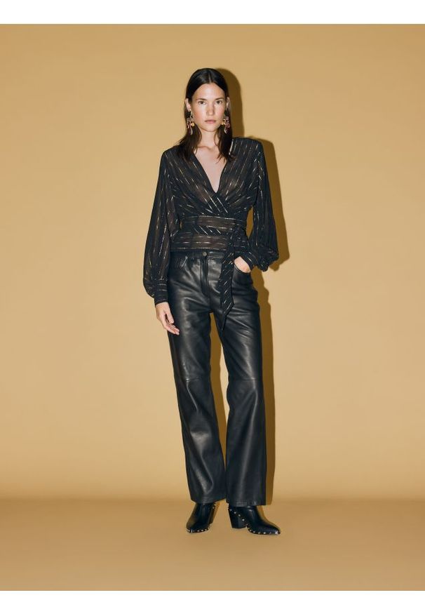 Reserved - Spodnie z owczej skóry - czarny. Kolor: czarny. Materiał: skóra