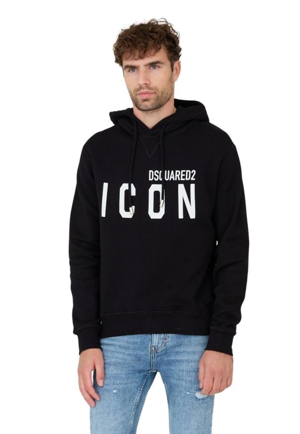 DSQUARED2 Czarna męska bluza Sweatshirt, Rozmiar XXL. Typ kołnierza: kaptur. Kolor: czarny