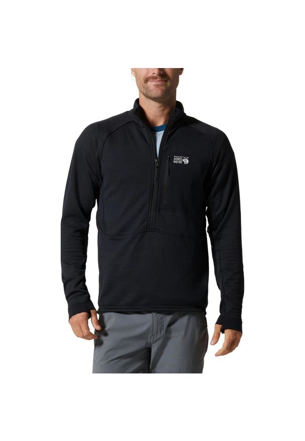 MOUNTAIN HARDWEAR - Sweter Męski Mountain Hardwear Polartec Power Grid HZ. Kolor: czarny. Sezon: zima. Sport: wspinaczka, turystyka piesza, narciarstwo