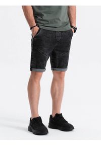Ombre Clothing - Krótkie spodenki męskie jeansowe - czarne V2. Kolor: czarny. Materiał: jeans. Długość: krótkie