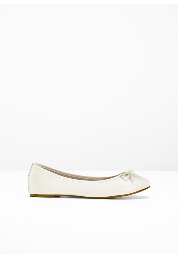 bonprix - Baleriny z kokardką. Kolor: biały