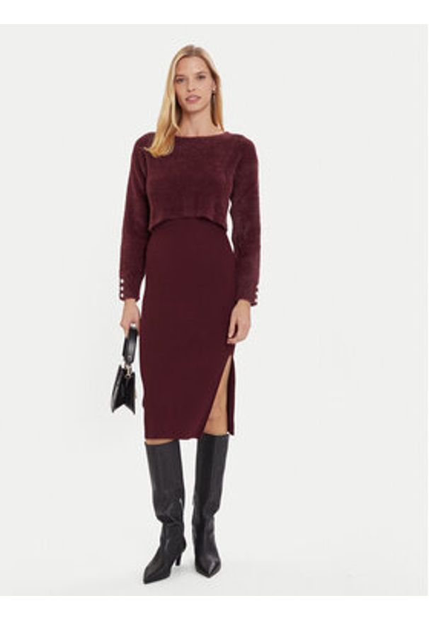 Morgan Sukienka dzianinowa 242-RMONA Bordowy Slim Fit. Kolor: czerwony. Materiał: syntetyk