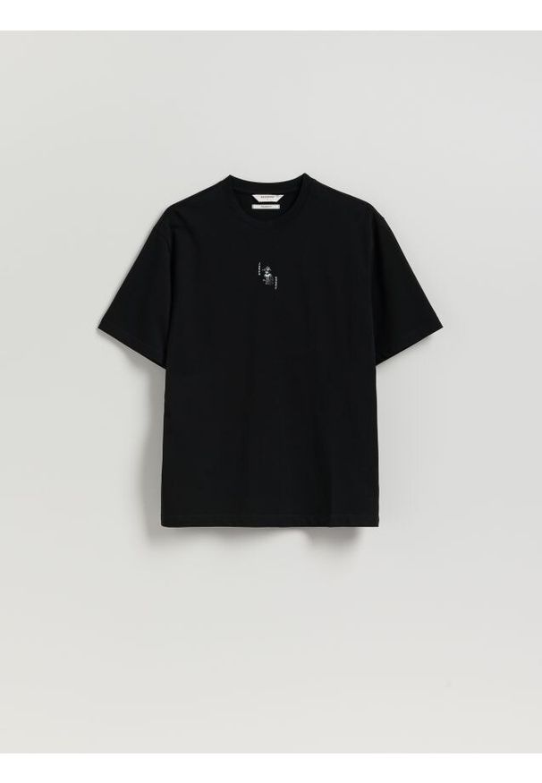 Reserved - T-shirt relaxed z nadrukiem na plecach - czarny. Kolor: czarny. Materiał: bawełna, dzianina. Wzór: nadruk