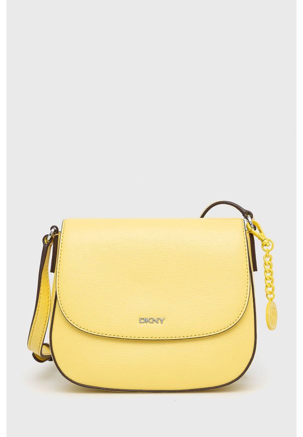 DKNY - Dkny torebka skórzana R21E3R75 kolor żółty. Kolor: żółty. Materiał: skórzane. Rodzaj torebki: na ramię