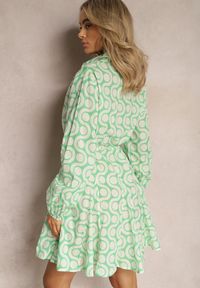 Renee - Zielono-Beżowa Koszulowa Sukienka z Bawełny z Geometrycznym Wzorem Vearil. Kolor: zielony. Materiał: bawełna. Wzór: geometria. Typ sukienki: koszulowe #5