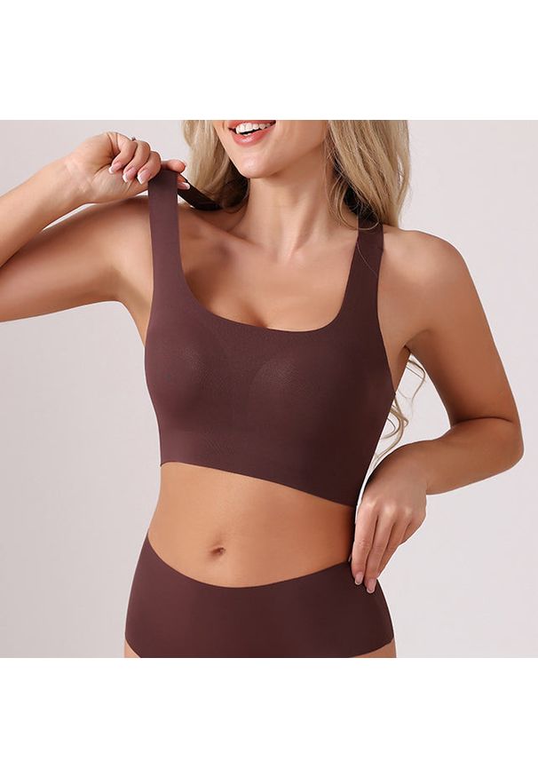 Intica - Komplet sportowy z usztywnianym topem dla aktywnych Lizet. Kolor: brązowy. Materiał: skóra, materiał