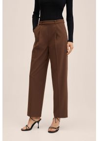 mango - Mango spodnie Charlie damskie kolor brązowy szerokie high waist. Stan: podwyższony. Kolor: brązowy. Materiał: włókno