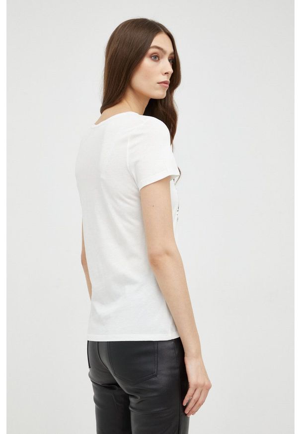 Morgan t-shirt damski kolor biały. Okazja: na co dzień. Kolor: biały. Materiał: dzianina. Długość rękawa: krótki rękaw. Długość: krótkie. Wzór: nadruk. Styl: casual