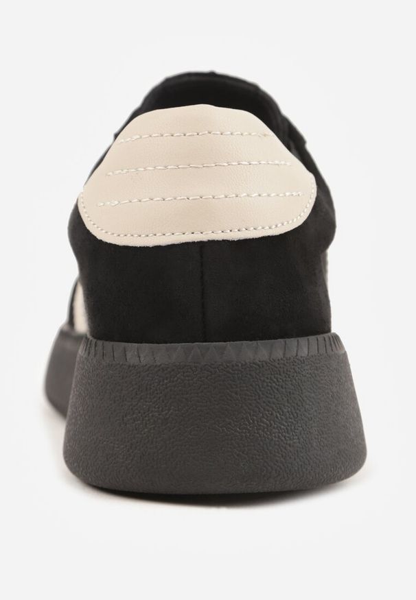 Renee - Czarne Sneakersy Skórzane w Stylu Tenisówek z Geometrycznym Wzorem Eshiryla. Okazja: na co dzień. Kolor: czarny. Materiał: skóra. Wzór: geometria