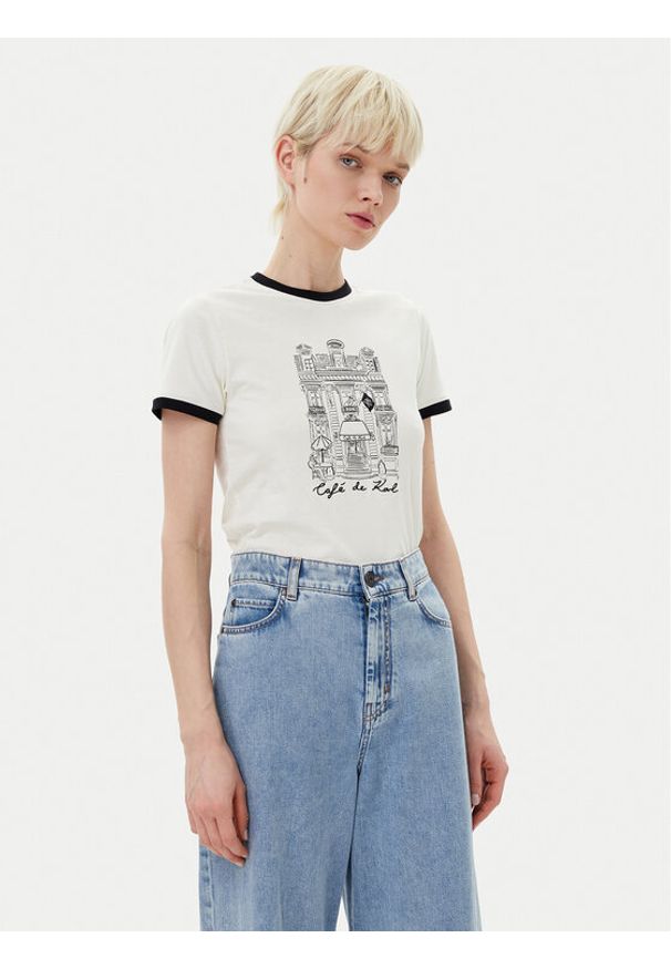 Karl Lagerfeld - KARL LAGERFELD T-Shirt A2W17087 Écru Regular Fit. Typ kołnierza: dekolt w karo. Materiał: bawełna