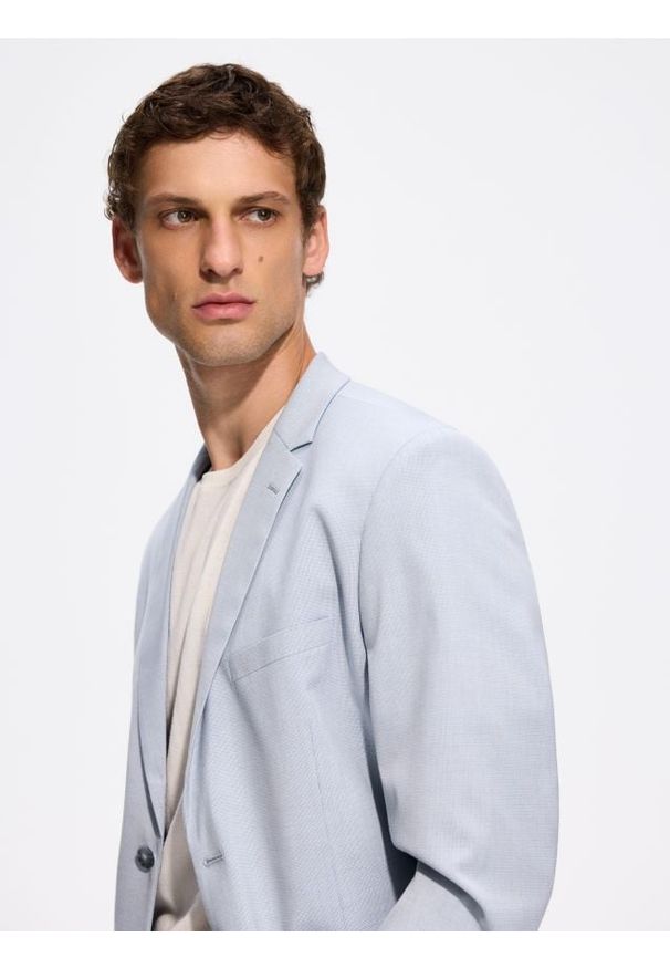 Reserved - Marynarka slim fit z wiskozą - jasnoniebieski. Kolor: niebieski. Materiał: wiskoza