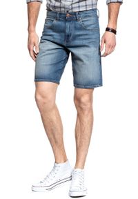 Wrangler - KRÓTKIE SPODENKI WRANGLER REGULAR SHORT GREEN LAGOON W15UX475C 112127159. Materiał: jeans, skóra. Długość: krótkie #5