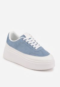 Renee - Niebieskie Sneakersy VICES na Platformie z Ozdobnym Noskiem Attis. Nosek buta: okrągły. Zapięcie: sznurówki. Kolor: niebieski. Materiał: skóra, zamsz. Obcas: na platformie. Wysokość obcasa: średni #3