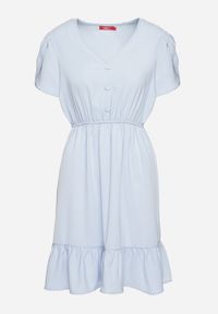 Born2be - Jasnoniebieska Rozkloszowana Sukienka z Gumką w Talii i Falbanką Welimia. Kolor: niebieski #3